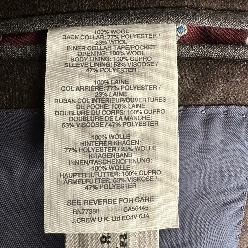 J‎ Crew NWT Ludlow 100% Italian Wool Slim Fit Heathered Navy Blazer Jacket 40 L